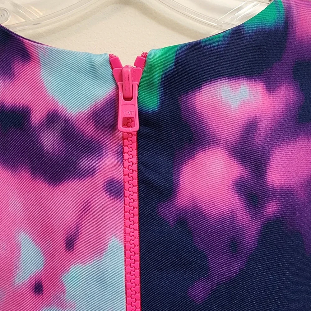 Kate Spade navy with neon tie dye exposed pink zipper shift dress woman's size 6